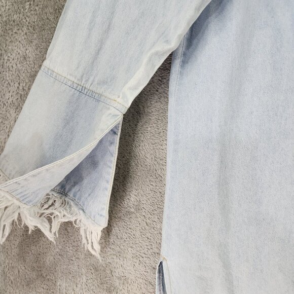 Forever 21 Dress Womens Medium Blue Light Denim Button Up Trumpet Sleeve Mini - Picture 10 of 13